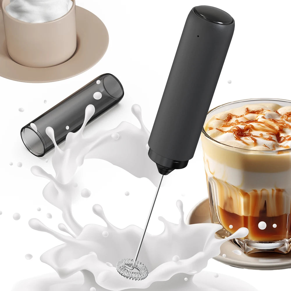 Electric Milk Frother USB Rechargeable, Portable with Storage Sleeve, Efficiently Creates Dense Milk Foam for Coffee, Latte