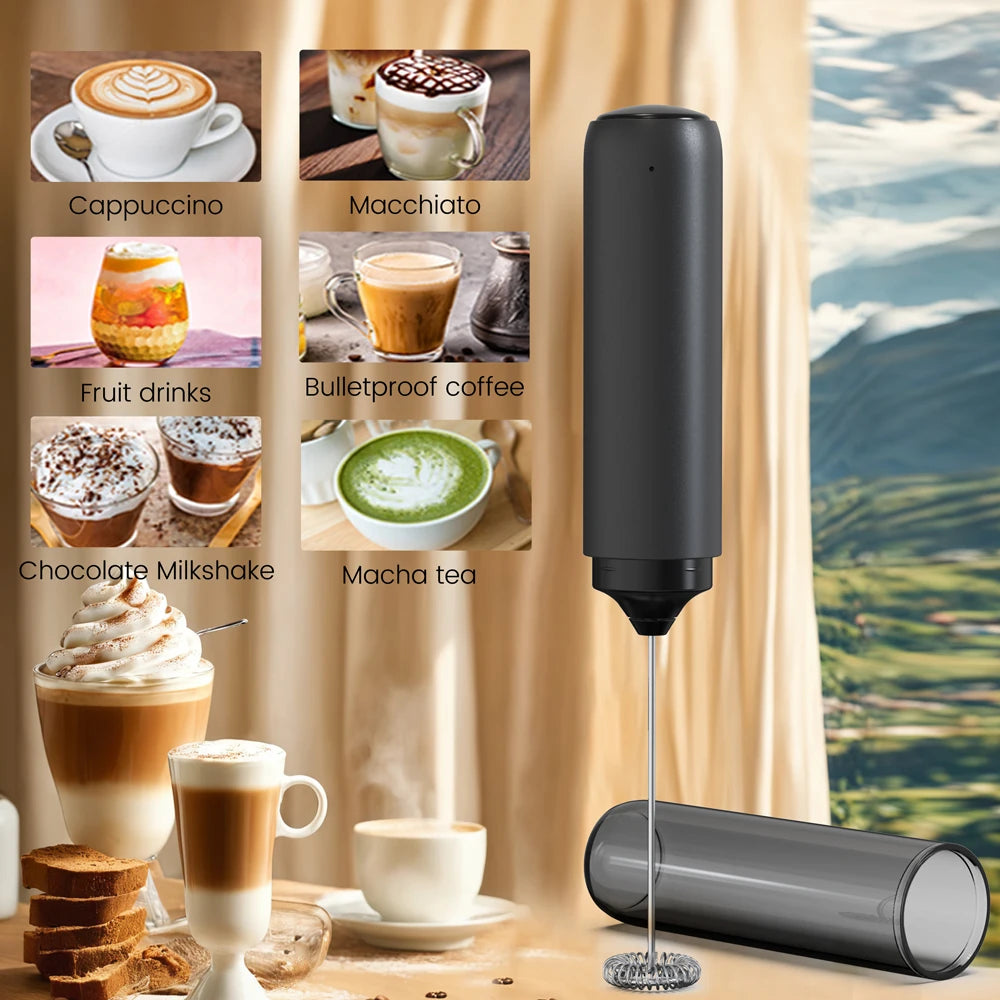 Electric Milk Frother USB Rechargeable, Portable with Storage Sleeve, Efficiently Creates Dense Milk Foam for Coffee, Latte